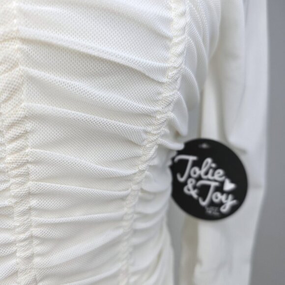 NWT Jolie & Joy Off White Mesh Ruching Long Sleeve Corset Square Neck  Y2K - Picture 4 of 10